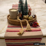 Chevron Bar - Red Linen & Jacquard Silk Decorative Table Runner