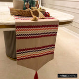 Chevron Bar - Red Linen & Jacquard Silk Decorative Table Runner