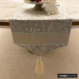 Leather Luminance - Silver Faux Leather & Jacquard Decorative Table Runner