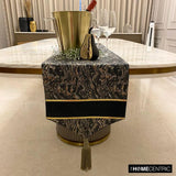 Leather Runway - Black Faux Leather & Jacquard Decorative Table Runner