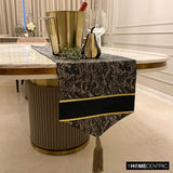 Leather Runway - Black Faux Leather & Jacquard Decorative Table Runner