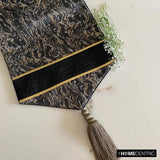 Leather Runway - Black Faux Leather & Jacquard Decorative Table Runner