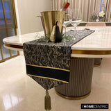 Leather Runway - Black Faux Leather & Jacquard Decorative Table Runner