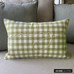 Xmas Merry - Green Cotton Decorative Lumbar Cushion Cover