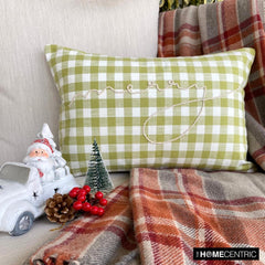 Xmas Merry - Green Cotton Decorative Lumbar Cushion Cover