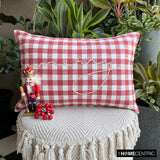 Holiday Merry - Red Cotton Christmas Checkered, Merry Lumbar Cushion Cover