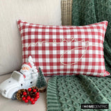 Holiday Merry - Red Cotton Christmas Checkered, Merry Lumbar Cushion Cover