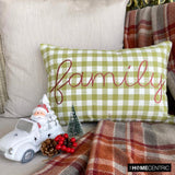 Family - Green Cotton Decorative Lumbar Cushion Cover