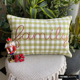 Family - Green Cotton Decorative Lumbar Cushion Cover