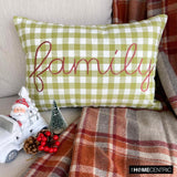 Family - Green Cotton Decorative Lumbar Cushion Cover