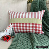 Red Merry Grid - Red Cotton Decorative Lumbar Cushion Cover