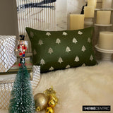 Festive Tree - Green Satin Decorative Lumbar Cushion Cover