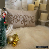 Ho Ho Ho - Gold Linen Christmas Ho Ho Ho Lumbar Cushion Cover