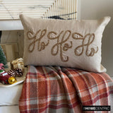 Ho Ho Ho - Gold Linen Christmas Ho Ho Ho Lumbar Cushion Cover