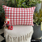 Grid Loom Red - Red Cotton Decorative Lumbar Cushion Cover