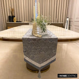 Hexagonal Foil - Blue Jacquard Silk Decorative Table Runner