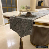 Celestial Paisley - Grey Jacquard Silk Decorative Table Runner