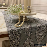 Celestial Paisley - Grey Jacquard Silk Decorative Table Runner