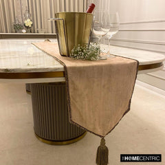 Shimmer Fest Ivory - Ivory Suede Decorative Table Runner
