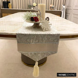 Leather Luminance - Silver Faux Leather & Jacquard Decorative Table Runner