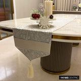 Leather Luminance - Silver Faux Leather & Jacquard Decorative Table Runner