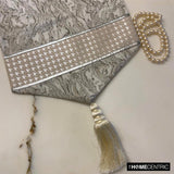 Leather Luminance - Silver Faux Leather & Jacquard Decorative Table Runner