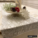 Leather Luminance - Silver Faux Leather & Jacquard Decorative Table Runner