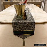 Leather Runway - Black Faux Leather & Jacquard Decorative Table Runner