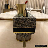 Leather Runway - Black Faux Leather & Jacquard Decorative Table Runner