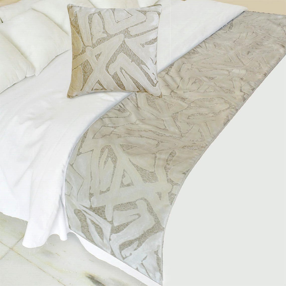 Frosted Grace Decorative Bed Runner and Cushion Cover