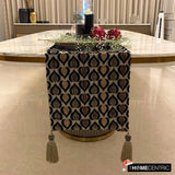 Peacock Art Deco - Velvet Black, Brown Decorative Table Runners