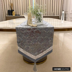 Hexagonal Foil - Blue Jacquard Silk Decorative Table Runner