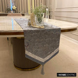 Hexagonal Foil - Blue Jacquard Silk Decorative Table Runner