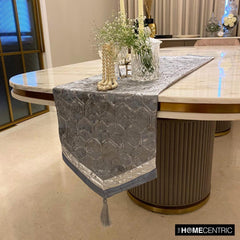 Hexagonal Foil - Blue Jacquard Silk Decorative Table Runner