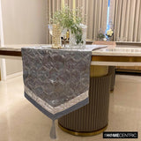 Hexagonal Foil - Blue Jacquard Silk Decorative Table Runner