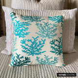 Caribbean Coast - Blue Cotton Linen Throw Cushion Cover
