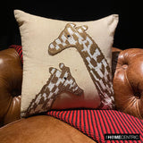 Giraffe Talk - Natural Beige Linen Throw Pillow Cover