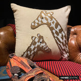 Giraffe Talk - Natural Beige Linen Throw Pillow Cover