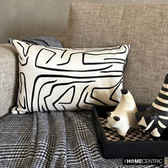 Black And White Cotton Lumbar Pillow Cover - Abstract Mirage