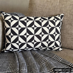 Black And White Cotton Lumbar Pillow Cover - Mono Shadow