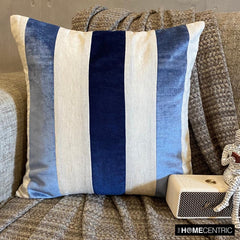 Velvet Band Blue - Blue Velvet & Linen Decorative Euro Sham