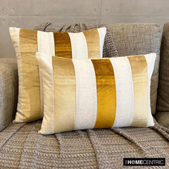 Velvet Band Gold - Gold Velvet & Linen Throw Cushion Cover