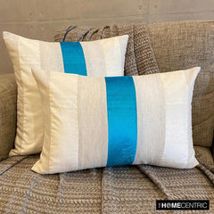Velvet Band Turquoise - Blue Velvet & Linen Throw Pillow Cover