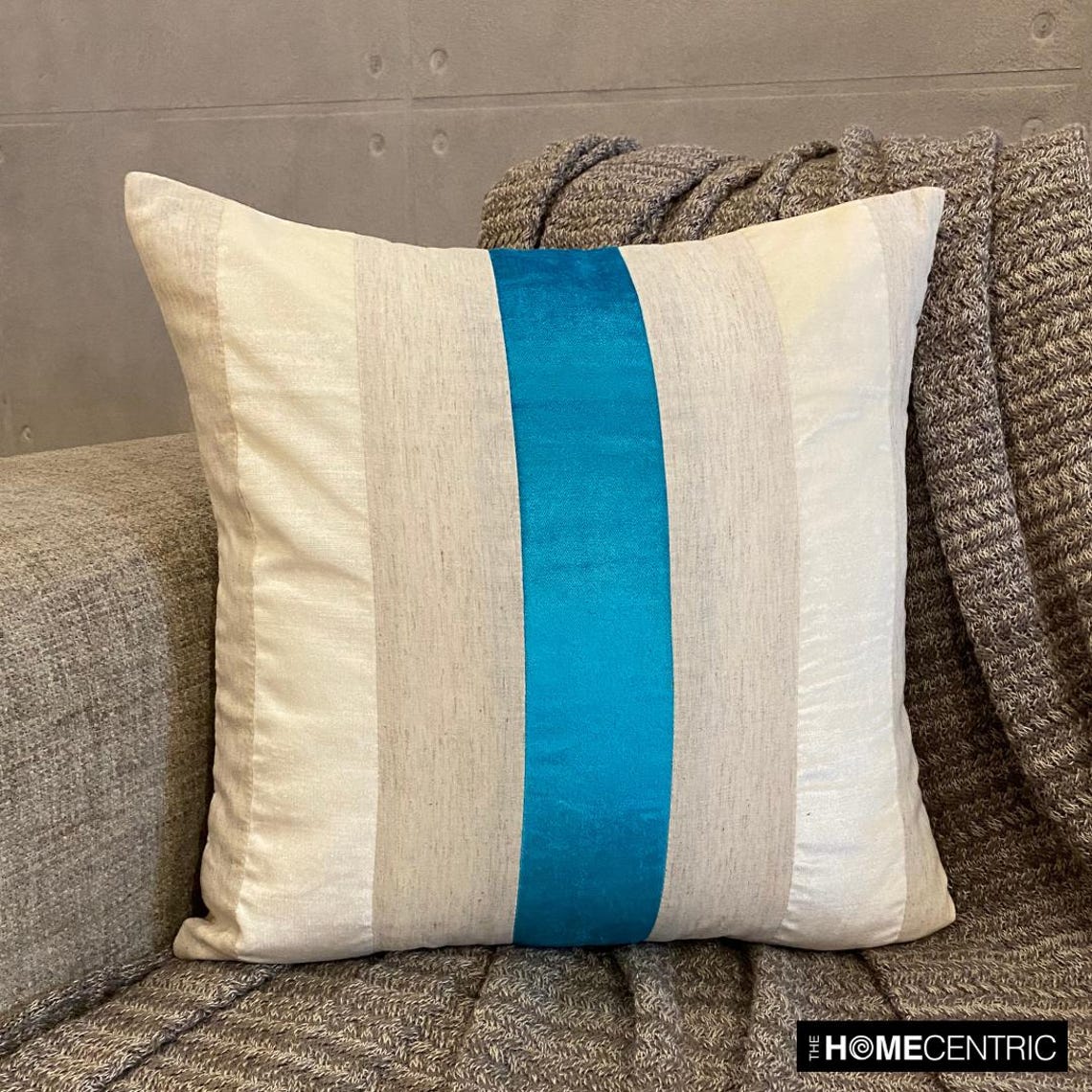 Velvet Band Turquoise Throw Cushion Cover