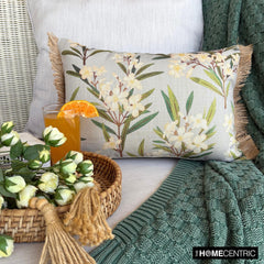 Daisy Drift - Gray Cotton  Lumbar Cushion Cover