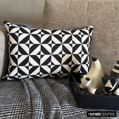 Black And White Cotton Lumbar Pillow Cover - Mono Shadow