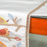Chirping Charm - White Cotton Decorative Table Runner