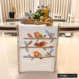 Chirping Charm - White Cotton Decorative Table Runner