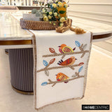 Chirping Charm - White Cotton Decorative Table Runner