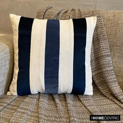 Velvet Band Navy - Navy Velvet & Linen Throw Cushion Cover